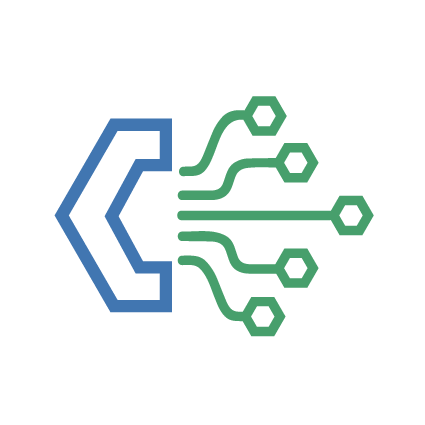 Icon für "Gewinnbringend". Grafik eines blauen Hörers mit grüner abstrakten Vernetzung.
