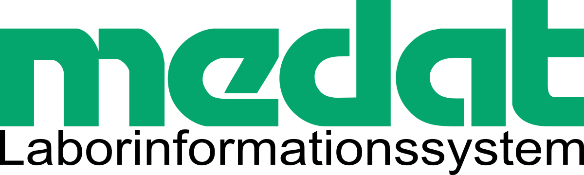 Medat Laborinformationssystem Logo in grüner und schwarzer Farbe mit transparentem Hintergrund.