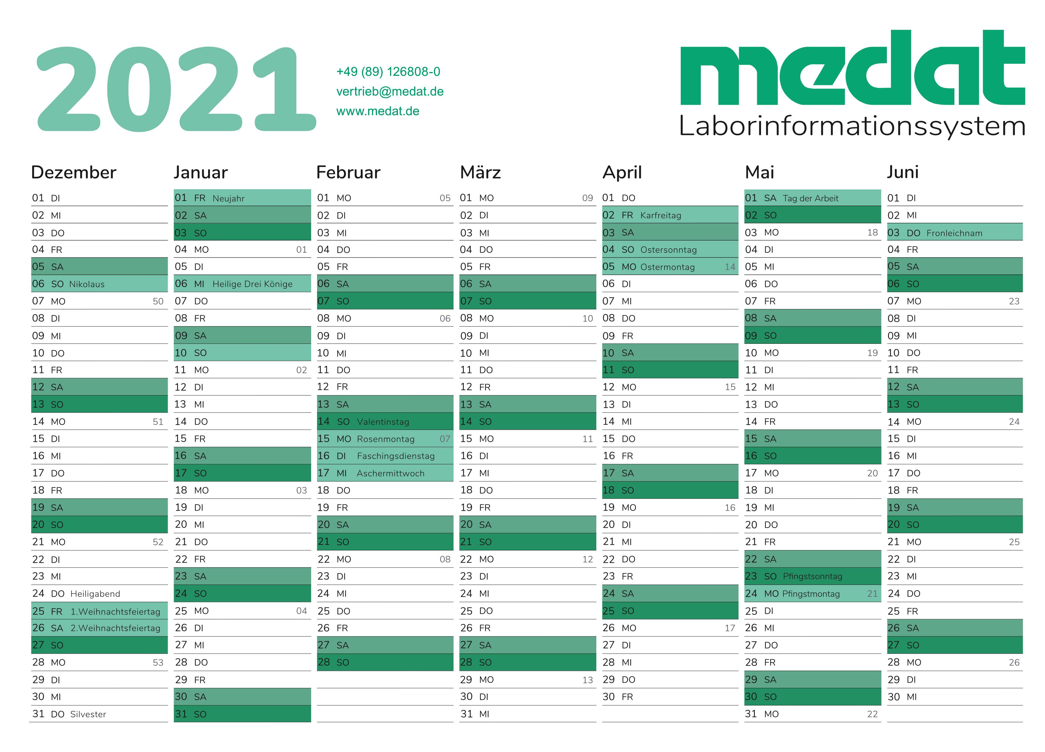 Medat Laborinformationssystem, Kalender 2020 2021