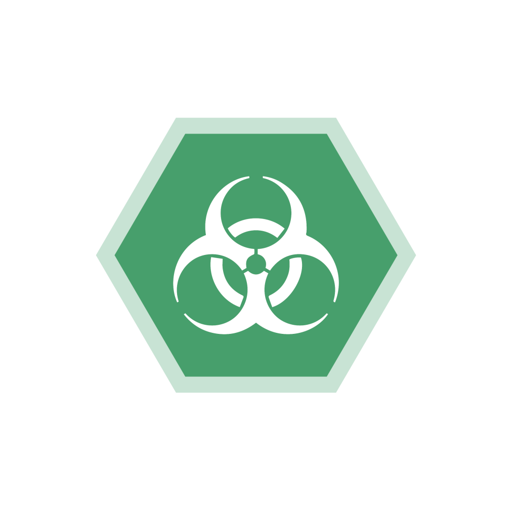 grünes Modulicon vom Softwaremodul "Mikrobiologie". Abgebildet ist das Symbol für Biogefährdung auf transparentem Hintergrund.