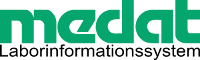 Logo von "Medat Laborinformationssystem" in der Farbe grün und schwarz.